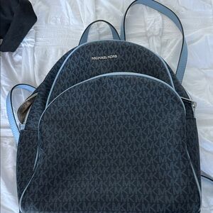 Michael Kors Black MK Logo Backpack with Light Blue Trim